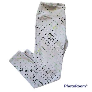 Fabletics White & Green Dotted Splash Print Powerhold Grey Leggings Size Small